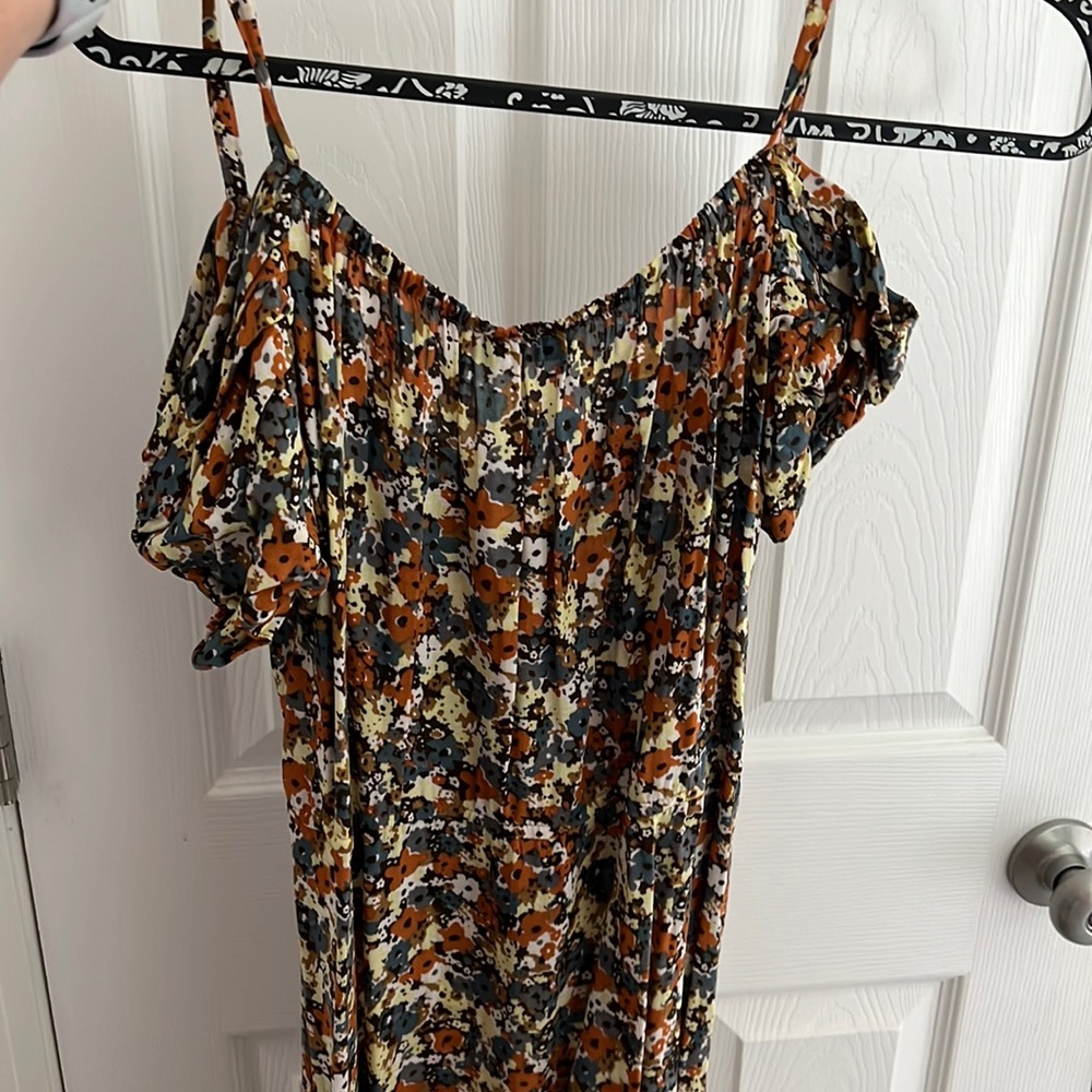 Theme short sleeve dress with spaghetti strap/cutout shoulders